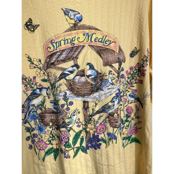 Vintage 90s Basic Editions Bird House Garden Flowers T Shirt Womens Sz 1X Yellow - Picture 6 of 9
